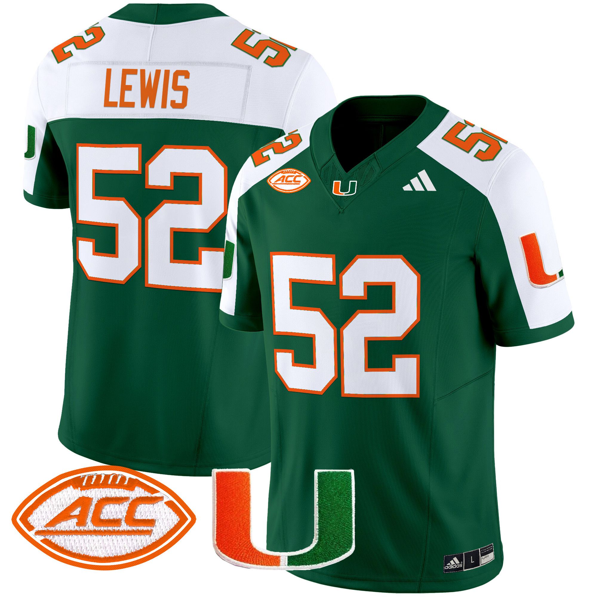 Men Miami Hurricanes #52 Lewis Green 2024 Vapor Limited NCAA Jersey->ncaa teams->NCAA Jersey